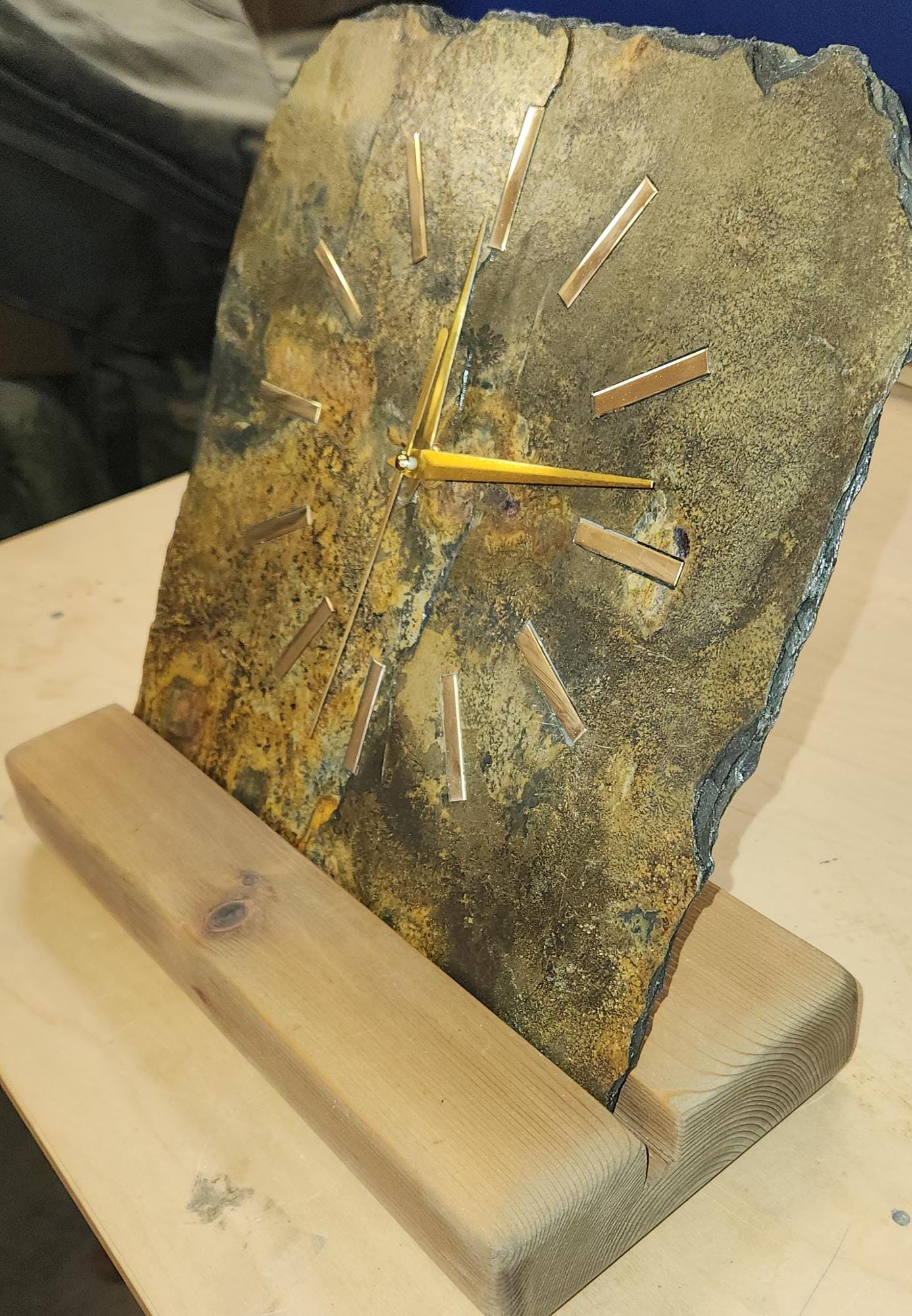 Real Slate Standing Clock with Brass Hour Indicators