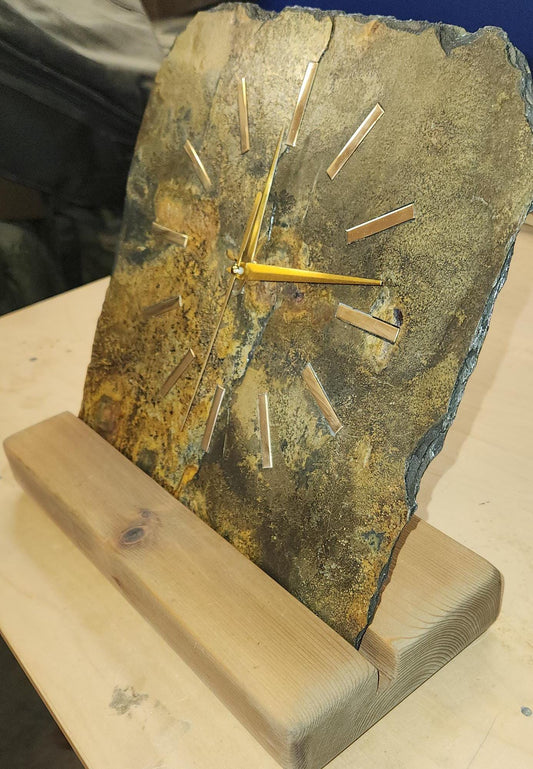 Real Slate Standing Clock with Brass Hour Indicators
