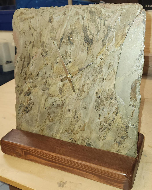 Real Slate Standing Clock with Metal-Like Hour Indicators