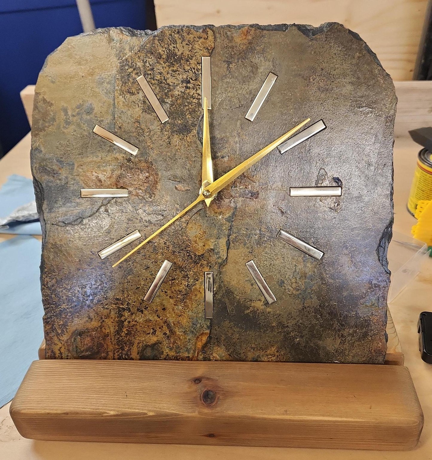 Real Slate Standing Clock with Brass Hour Indicators