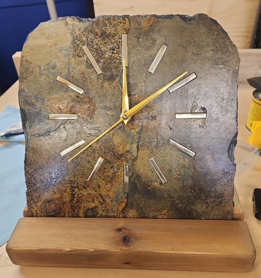 Real Slate Standing Clock with Brass Hour Indicators