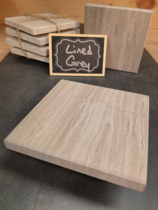 Lined Grey Marble Coaster