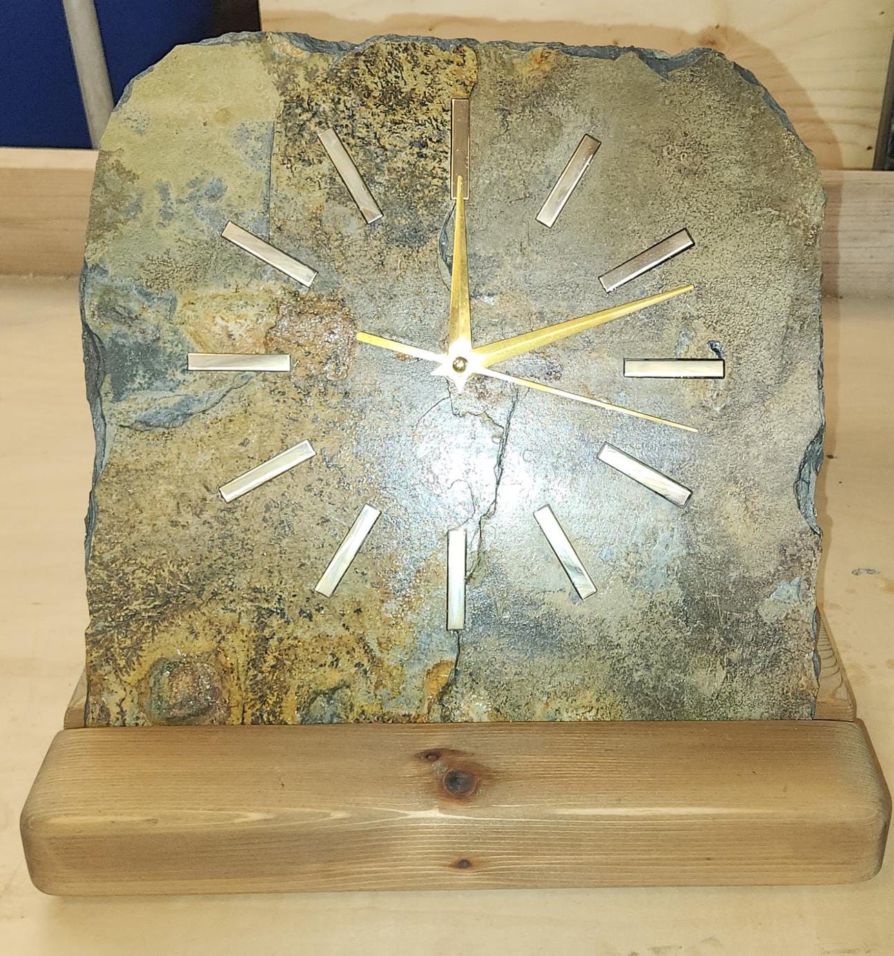 Real Slate Standing Clock with Brass Hour Indicators
